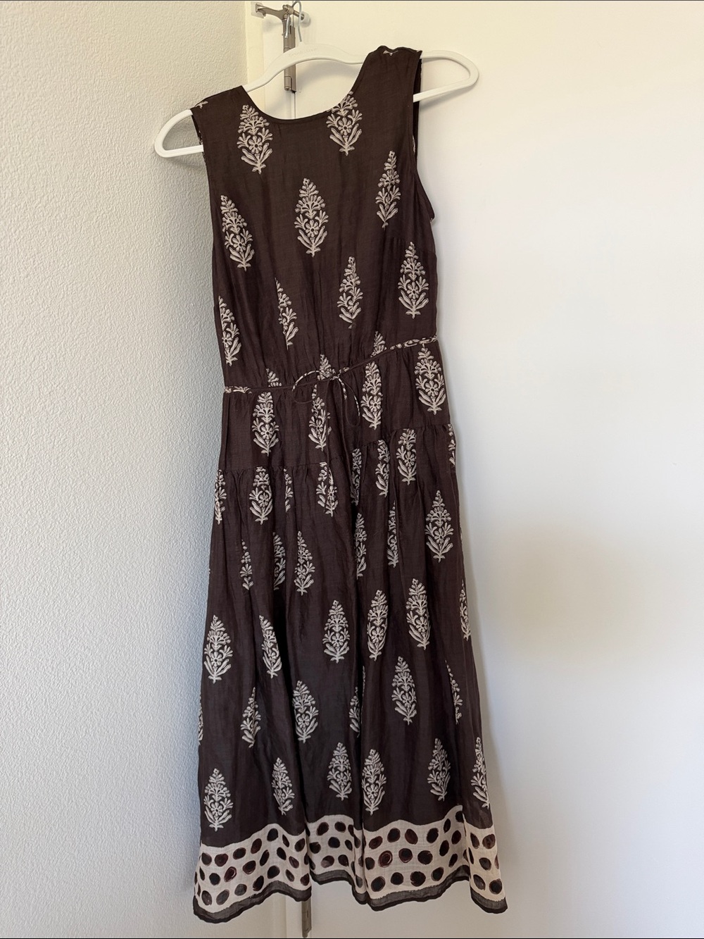 J. Crew Brown Maxi Dress with Cream Botanical Motif